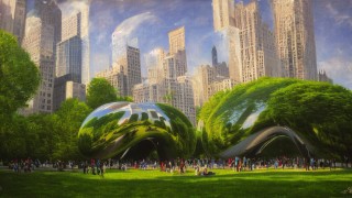 expressive oil painting of the most renown landmark in chicago, AI generated